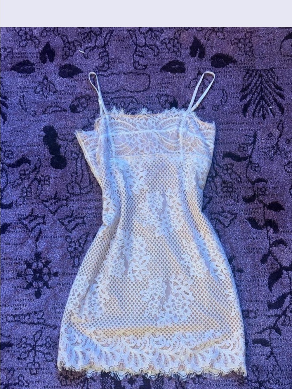 MAJORELLE White Lace Slip Dress with Scalloped Hem